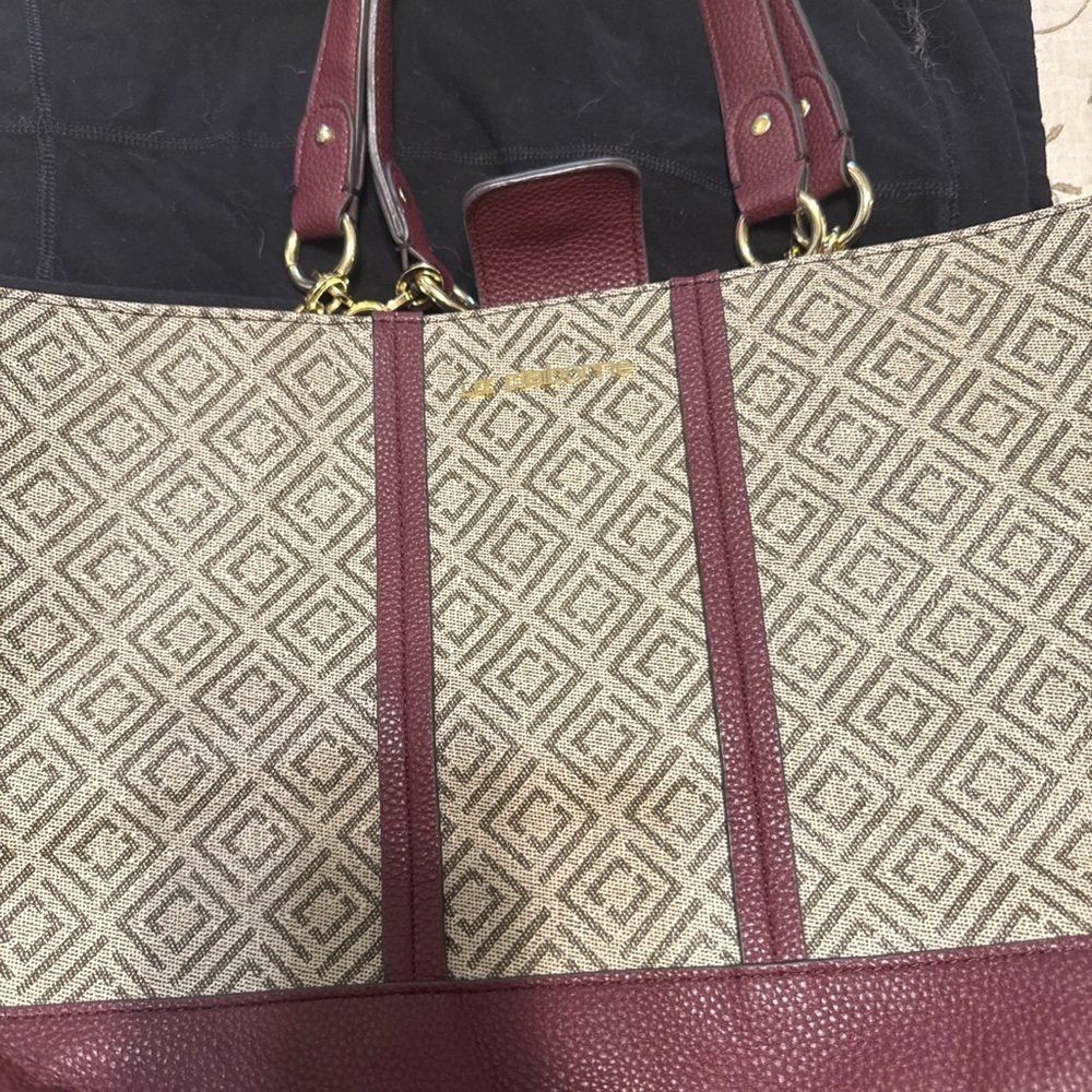 Stylish Burgundy and Beige Tote Bag
